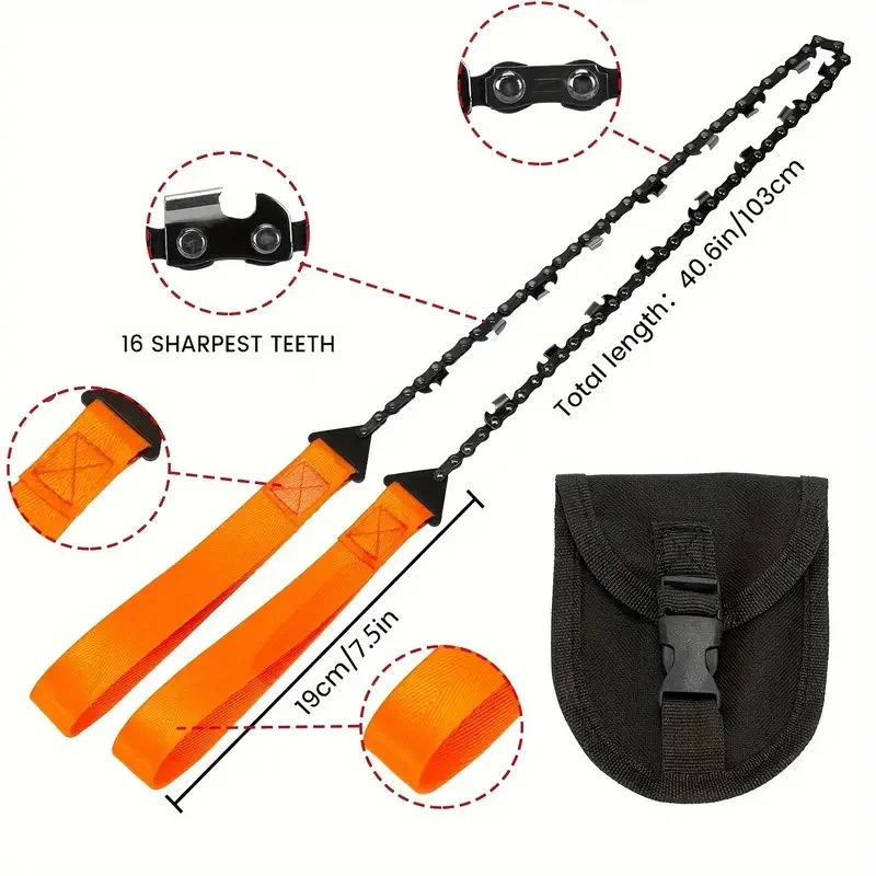 24 Inch Pocket Chain Rope Saw Portable Hand Saw With Sharp Teeth Blades For Survival Gear, Camping, Hunting, Tree Cutting Or Emergency Kit - Image 2