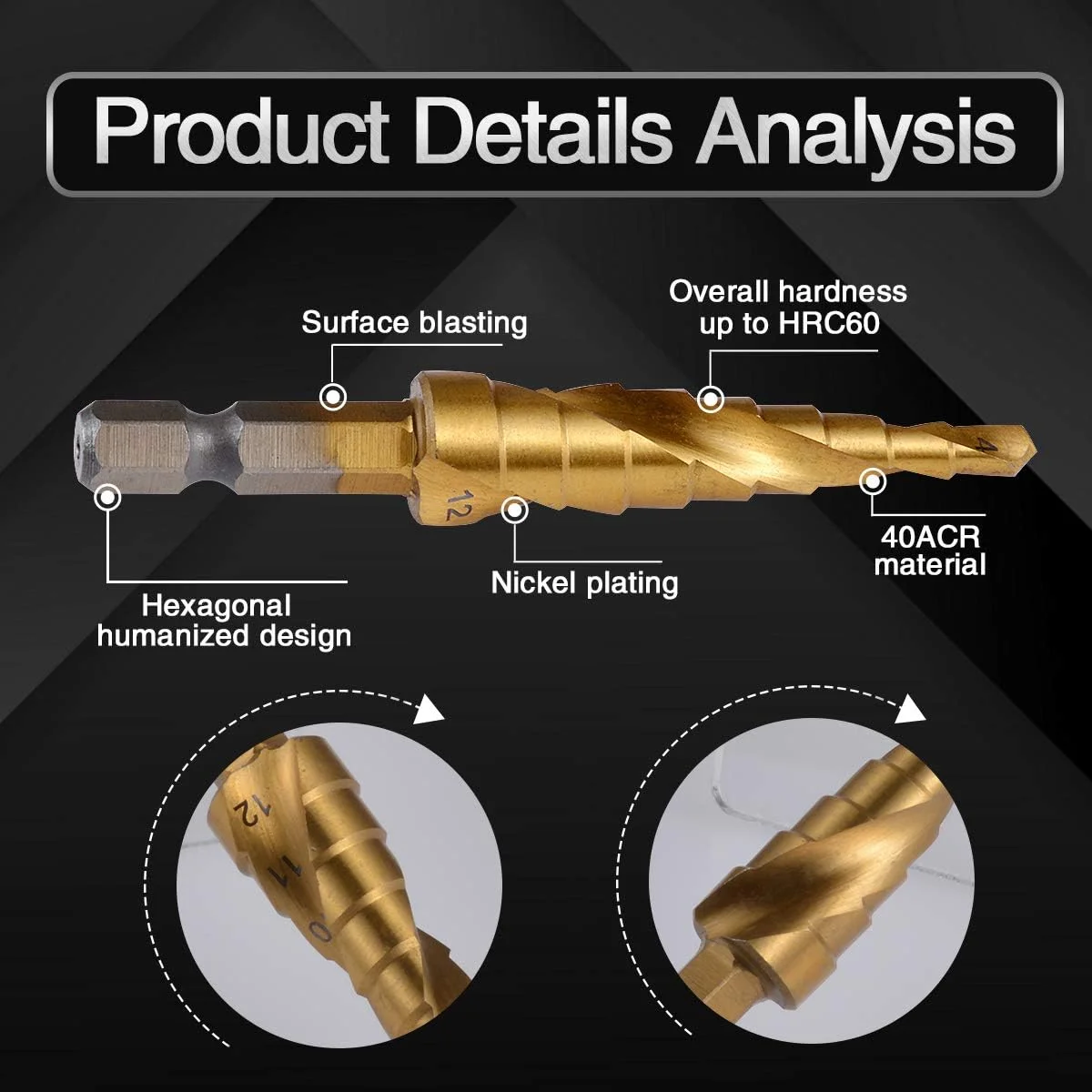 Ready stock 3pcs HSS High Speed Steel Titanium Hex Shank Step Drill Bit Set 3-12mm 4-12mm 4-20mm - Image 4