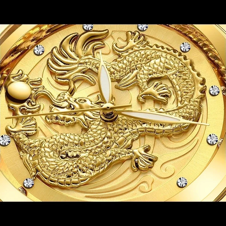 Original luxury gold watch men top brand 3D engraving Golden Dragon wrist watch for men  stainless steel quartz watch - Image 4